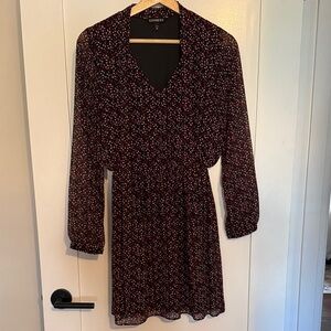 Express Black Long-Sleeve Floral Wrap Dress